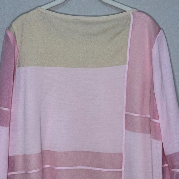 MISOOK Sweater Size Large Pink Sparkle Colorblock 3/4 Sleeve Lined - Picture 6 of 9